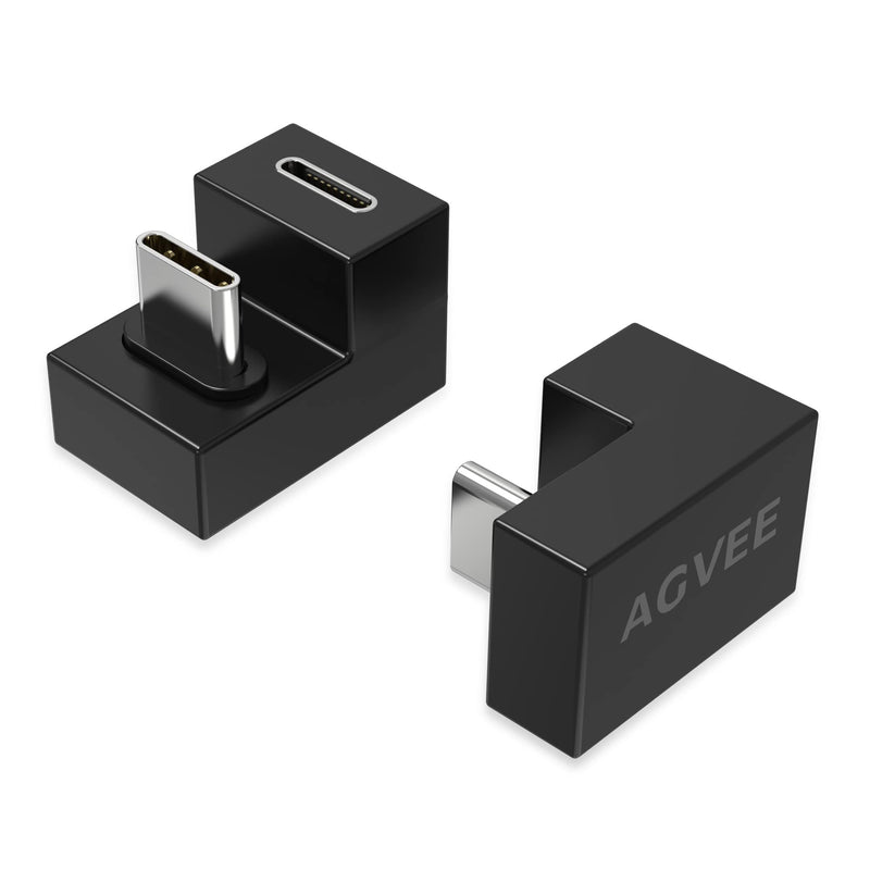 [Australia - AusPower] - AGVEE [2 Pack] U-Shaped USB-C Female to USB-C Male Adapter (Type-C 3.2 Gen 2) 180 Degree Angled Converter, Video Audio 10G Data Extension Coupler Connector for Portable Display Monitor, Laptop, Black 2 Pack 