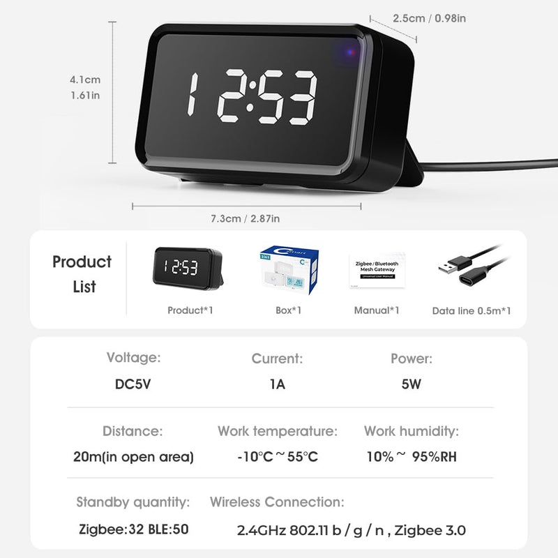[Australia - AusPower] - YIFAN C Smart Zigbee 3.0 & Bluetooth & Mesh Gateway, Tuya Smart Home Bridge Hub, Multi-mode Gateway for Home Automation, Compatible with Alexa, Google Home, Smart Life, 2.4GHz WiFi (Black) Black 