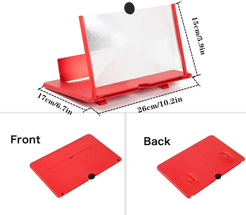 [Australia - AusPower] - Boolian 3D Screen Magnifier Amplifier, HD Amplifier Projector for Movies, Videos and Games. Foldable Phone Stand with Screen Amplifier for All Smartphones (red) 