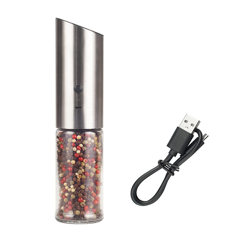 [Australia - AusPower] - Electric salt and pepper grinder, USB rechargeable, gravity-sensing, large-capacity salt and pepper shaker, spice grinder and adjustable thickness pepper grinder (1pieces), Silver 