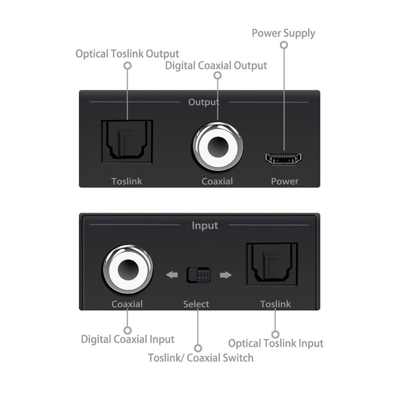 [Australia - AusPower] - Digital Coaxial to Optical Converter, Bi-Directional Coax Digital Audio Converter Optical-to-Coaxial or Coax-to-Optical Digital Audio Converter Adapter 