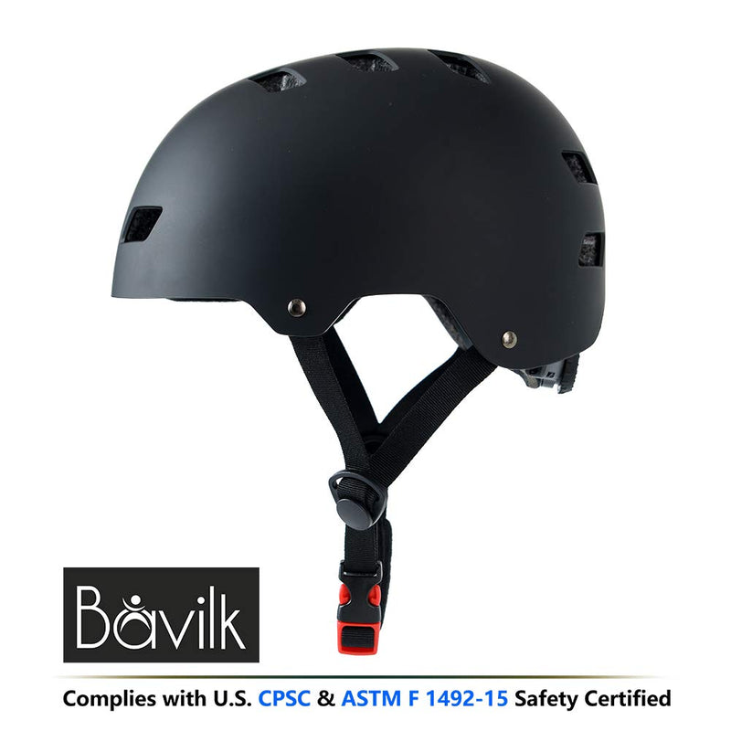 [Australia - AusPower] - Bavilk Skateboard Bike Helmets CPSC Certified Multi Sports Scooter Inline Roller Skating 3 Sizes Adjustable for Kids Youth Adults Matte Black S: 48-52 cm / 18.9"-20.47" 