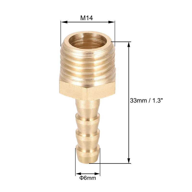 [Australia - AusPower] - uxcell Brass Fitting Connector Metric M14-1.5 Male to Barb Fit Hose ID 6mm 2pcs 