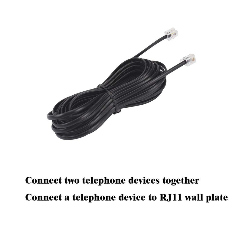 [Australia - AusPower] - 15FT Telephone Extension Cord Cable, Landline Phone Line Wire with RJ11 6P4C Plugs, Includes Cable Clips - Black - 2 Pack 15FT 