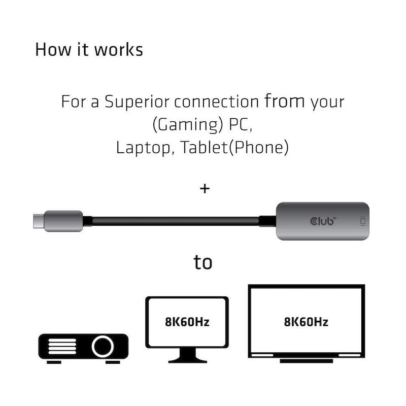 [Australia - AusPower] - Club 3D USB C to Displayport 1.4 Adapter(Support Resolutions up to 8K at 60Hz and 4K 120-144Hz with Dsc 1.2) HBR 3 - HDR CAC-1567 
