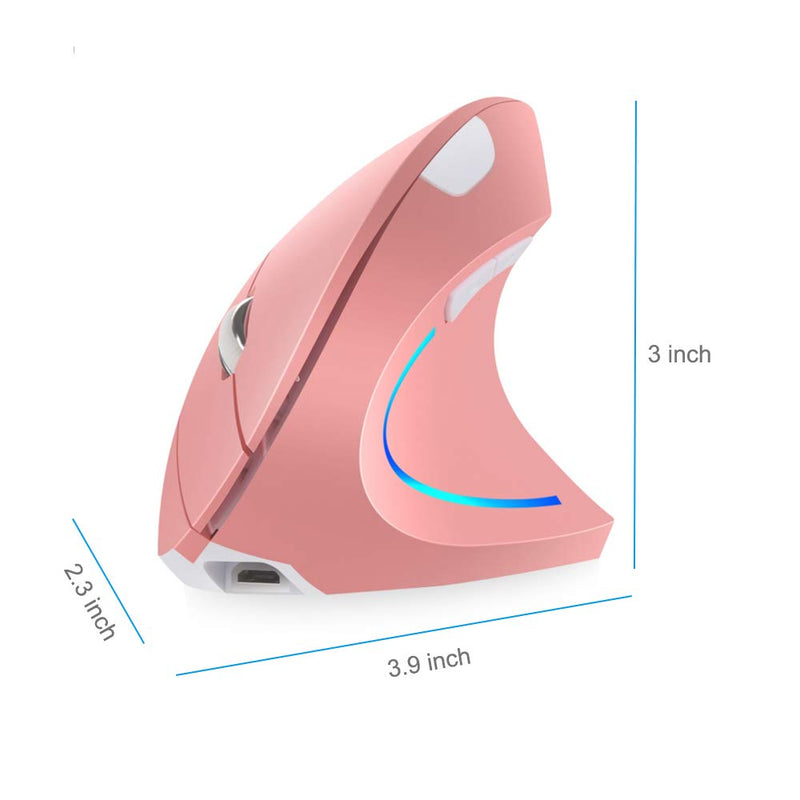 [Australia - AusPower] - Vertical Mouse, Right Handed 2.4GHz Wireless Ergonomic Rechargeable Vertical Mouse with 4 Adjustable DPI 800/1200/1600/2400, 6 Buttons,Compatible with PC, Desktop,Mac (Pink)… Pink 