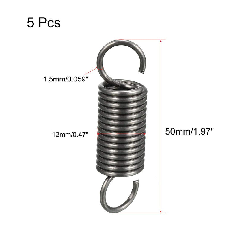 [Australia - AusPower] - uxcell Extended Tension Spring Wire Diameter 0.059", OD 0.47", Free Length 1.97" Stainless Steel Small Dual Hook Tension Spring 5pcs 1.5mm*12mm*50mm/0.059"*0.47"*1.97" 