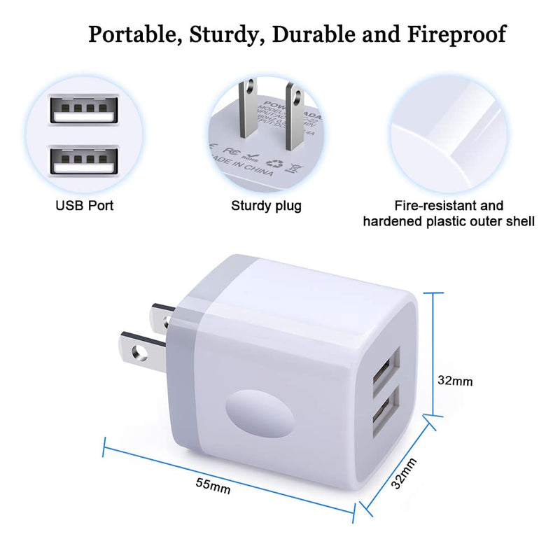 [Australia - AusPower] - USB Charger Wall Plug, FiveBox 5Pack 2.1Amp Fast 2Ports USB Wall Charger Power Adapter Charging Block Base Charger Brick Charger Cube Charger Box for iPhone 13/12/11/Xs/XR/X/8/7/6, Samsung, Android 5pcs 
