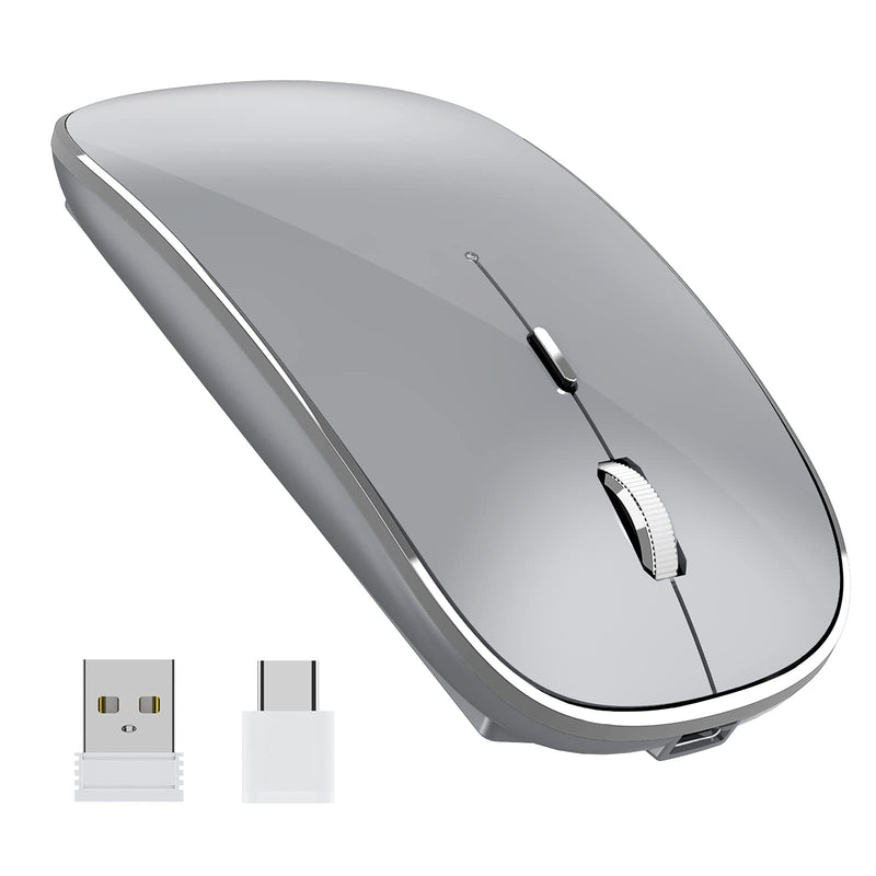 [Australia - AusPower] - Halpilt Wireless Mouse Chargeable Portable Silent Wireless Mouse USB and Type-C Dual Mode Wireless Mouse 3 Adjustable DPI for Laptop, Mac, MacBook, Android, PC (Q23S Grey) 