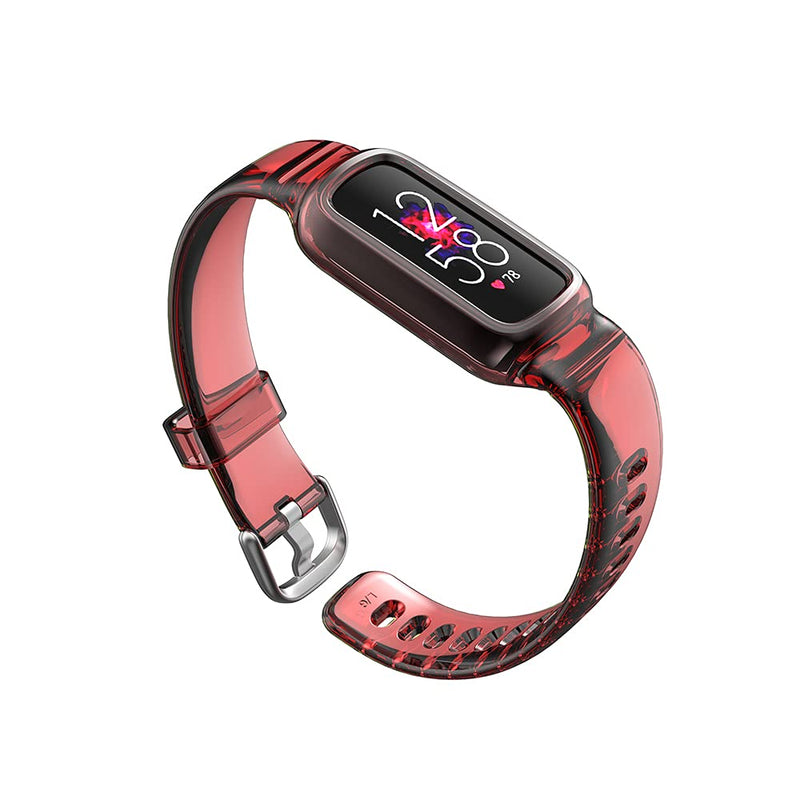 [Australia - AusPower] - PATROHOO Clear Band with Rugged Bumper Case Accessories Compatible with Fitbit Luxe,Adjustable Quick Release Sport Watch Band for Fitbit Luxe,Pack3. Red/purple/green 