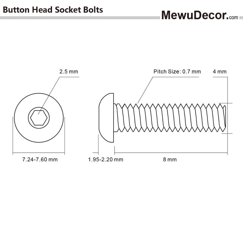 [Australia - AusPower] - M4-0.7 x 8mm Button Head Socket Cap Screws, Stainless Steel 18-8 (304), Bright Finish, Full Thread, Quantity 100 M4 x 8 mm (100 PCS) 