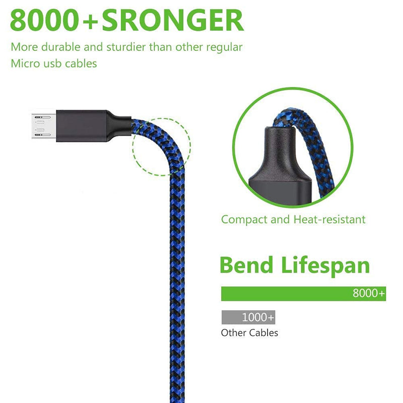 [Australia - AusPower] - Micro USB Cable, 3Pack 10FT Android Charger Cable Long Nylon Braided Sync and Fast Charging Cord Compatible with Samsung Galaxy S7 S6 Edge, Kindle, Android Smartphones, Tablets and More Blue 