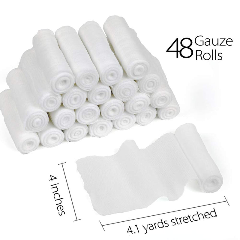 [Australia - AusPower] - LotFancy Gauze Bandage Roll, 48-Count Gauze Wrap, 4" x 4 Yards Stretched, Conforming Gauze Rolls, Medical Wound Care Supplies for First Aid 48 Count (Pack of 1) 