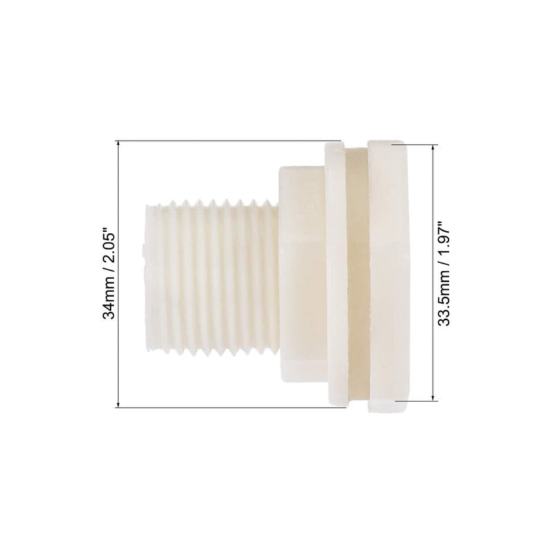 [Australia - AusPower] - uxcell Bulkhead Fitting, G1/2 Male, Tube Adaptor Pipe Fitting with Silicone Gasket, for Water Tanks, ABS Plastic, White 