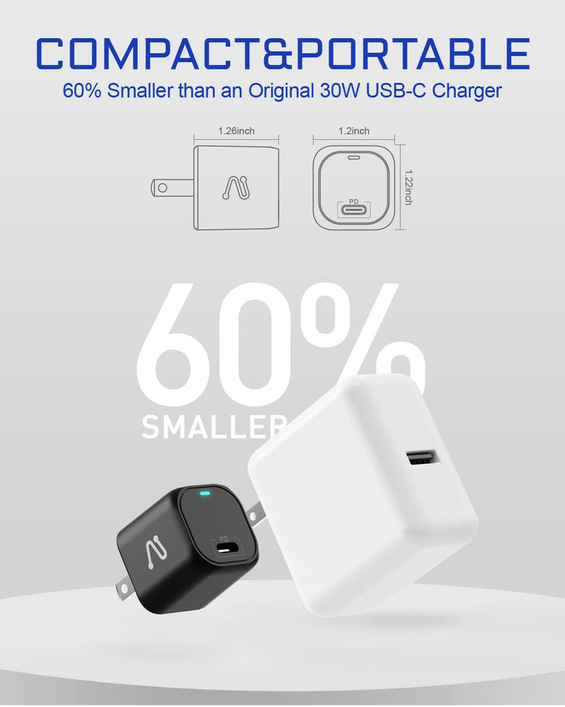 [Australia - AusPower] - USB C Charger 30W Fast Wall Charger GaN Mini Power Adapter PD 3.0 PPS Charger for iPhone 13 Pro Max/iPhone 12 Pro Max, MacBook Air, iPad Pro,Galaxy S22/ S21 Ultra,Pixel 6 Pro/6 and More, Black 