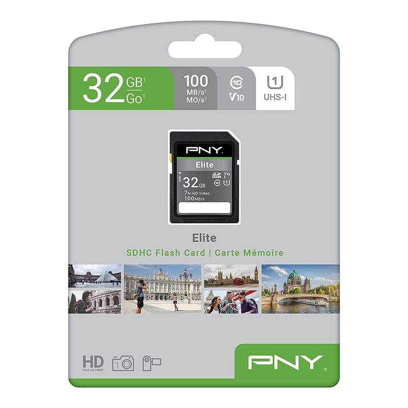 [Australia - AusPower] - PNY 32GB Elite Class 10 U1 V10 SDHC Flash Memory Card - 100MB/s, Class 10, U1, V10, Full HD, UHS-I, Full Size SD 
