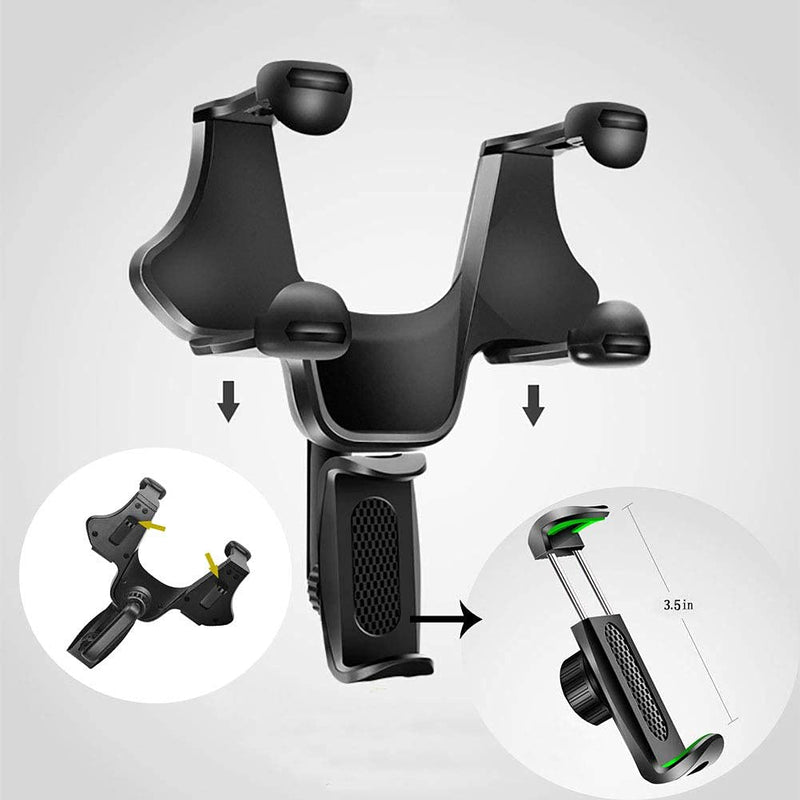 [Australia - AusPower] - Car Phone Holder, 360 Degree Rotate Adjustable Rear View Mirror Phone Mount, Phone Car Mount Compatible with iPhone Samsung Galaxy S10/S9/S8/S7 and More (Black) 