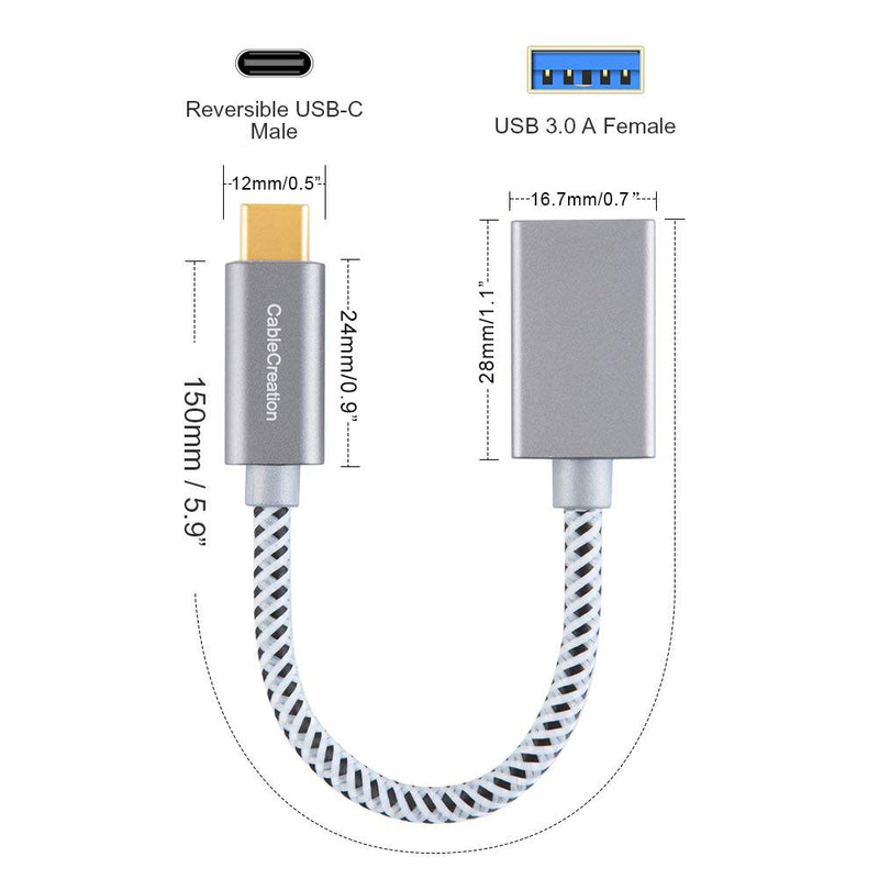 [Australia - AusPower] - USB3.1 USB Female to USB C Adapter 0.5 FT, CableCreation USB C to USB A Female Adapter Cable OTG 5Gbps Data Female USB A to C Male for MacBook Pro Air XPS 15 Galaxy S22 Ultra S21 etc, 0.15m Space Gray 