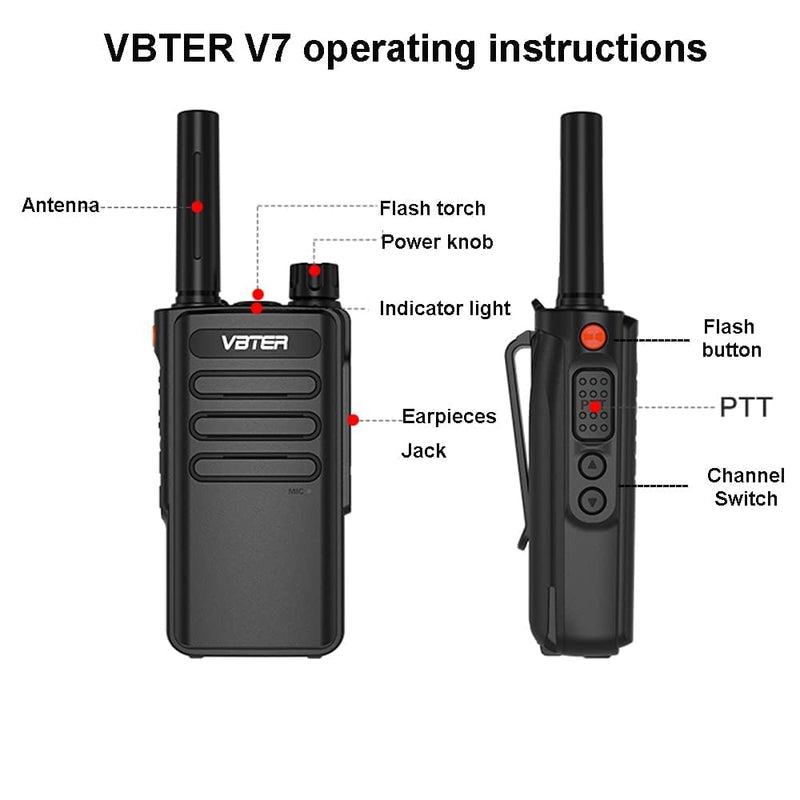 [Australia - AusPower] - VBTER WBT-V7 Walkie-Talkies for Adults,Emergency Flashlight 16CH Hand Free Rechargeable Two-Way Radios (2 Packs) 