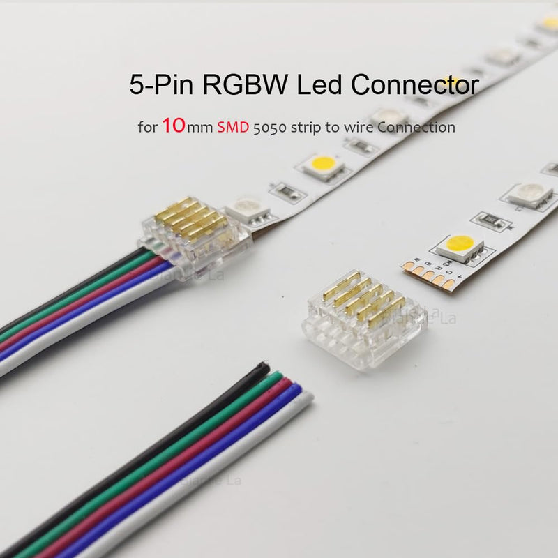 [Australia - AusPower] - Biantie La RGBW LED Strip Light Connectors - 5-Pin 10mm Solderless Clips for SMD 5050 Strip-to-Wire Joints (Pack of 20) 