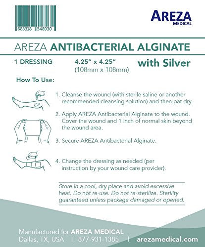 [Australia - AusPower] - Silver Alginate (Antibacterial Alginate with Silver) 4.25"x4.25" Sterile; 5 Wound Dressings Per Box (1) (4.25" X 4.25") (1) Areza Medical 1 