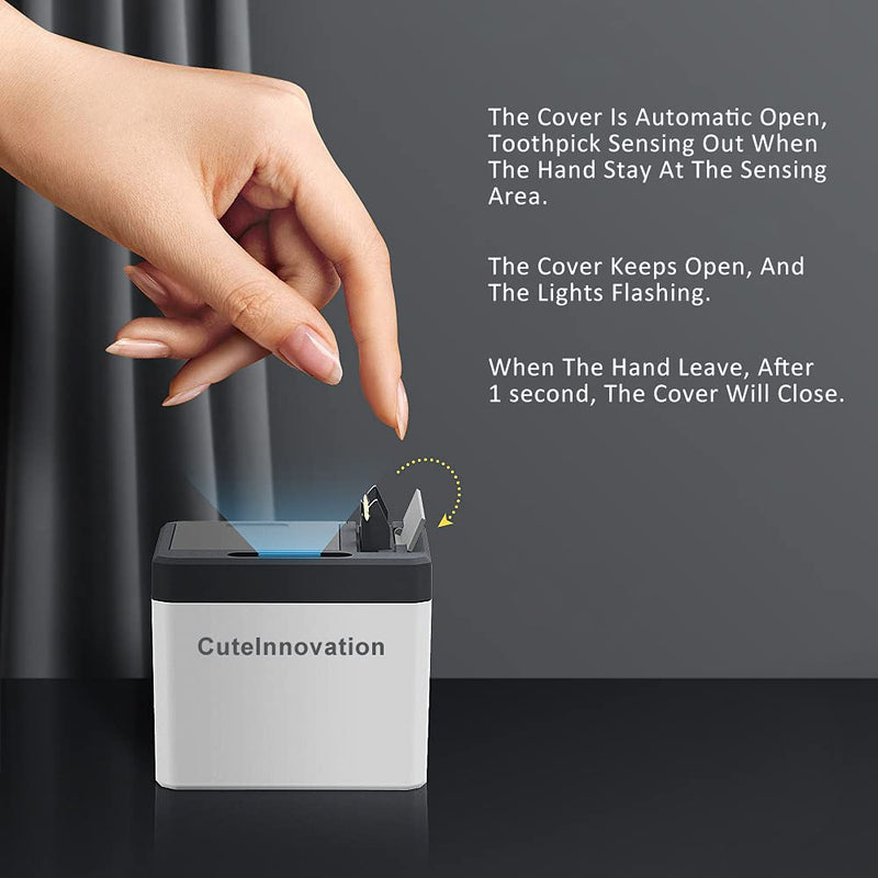 [Australia - AusPower] - Innovation Automatic Auto Toothpick Dispenser, Smart Toothpick Holder Box, Infrared Sensor Toothpick Box for Home Restaurant Office (White) White 