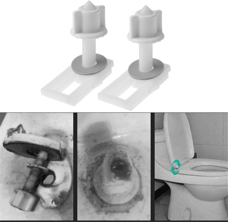 [Australia - AusPower] - 2Pcs White Plastic Toilet Seat Screws and Nuts with Washers,Toilets and Toilet Parts, Toilet Parts,Hinge Bolts Screws Hinges Replacement Parts for Mounting Toilet Seats Toilet Lid Toilet Seats 