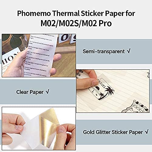 [Australia - AusPower] - Phomemo M02 Mini Bluetooth Label Maker with 1 Transparent/Semi-Transparent/Gold Glitter Sticker Paper, Pink 