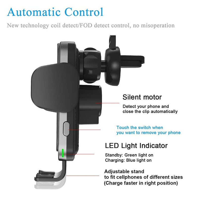 [Australia - AusPower] - Wireless Car Charger Luxmo Qi 15W Fast Charging Auto-Clamping Car Air Vent Holder Car Phone Holder Mount for iPhone12/12 Pro/11/11Pro/11ProMax/XSMax/XS/X/8/8+ Samsung S20/S10/S10+/S9/S9+/S8/S8+/Note Black 