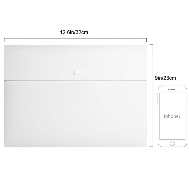 [Australia - AusPower] - VANRA Poly File Folder Pockets File Jacket Plastic Envelope Flat Document Letter Organizer with Snap Button Closure A4 Letter Size (Pack of 5, White) A4 Size: 12.6”L x 9"H 