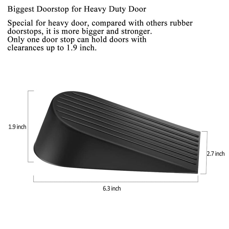 [Australia - AusPower] - Big Door Stopper 2 Packs Heavy Duty Wedge Rubber Door Stop Works on All Floor Surfaces Height up to 1.9 Inches Non-Scratching Doorstops Special for Home Office School Heavy Door (Black) Black 