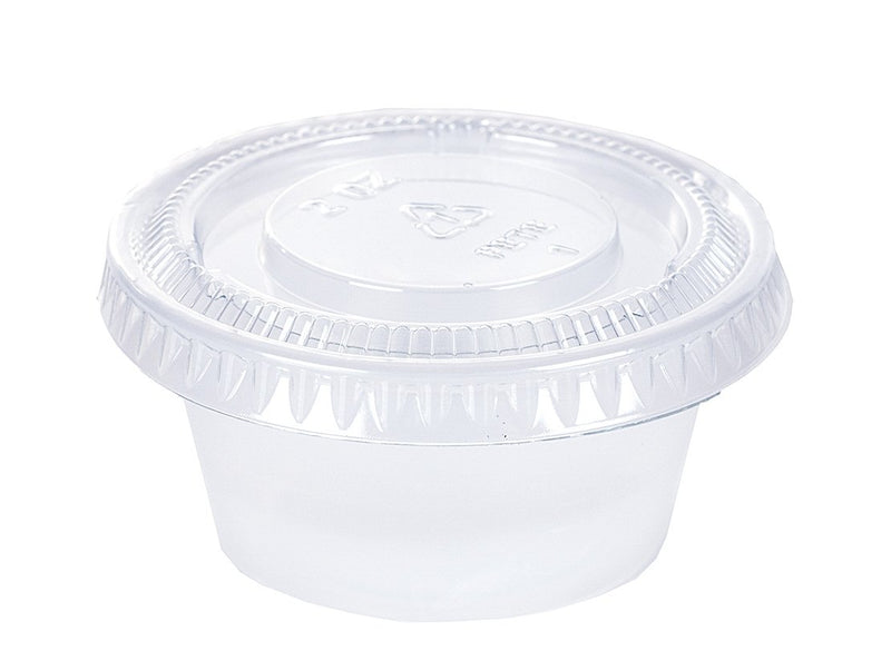 [Australia - AusPower] - TashiBox 200 Pack of 2-Ounce Disposable Plastic Jello Shot Cups with Lids, Souffle Portion Container, 2 oz-200 Sets, Clear 