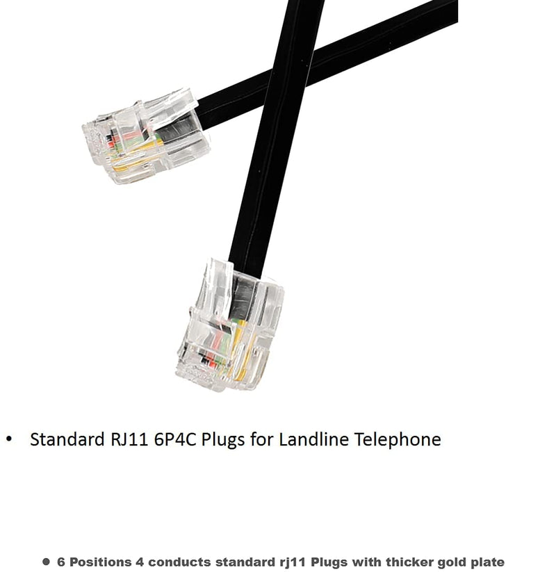 [Australia - AusPower] - 20Feet Long Telephone Extension Cord Phone Cable Line Wire, with Standard RJ11 Plug and 1 in-Line Couplers and 10 Cable Clip Holders-Black (20 Feet) 20 Feet 