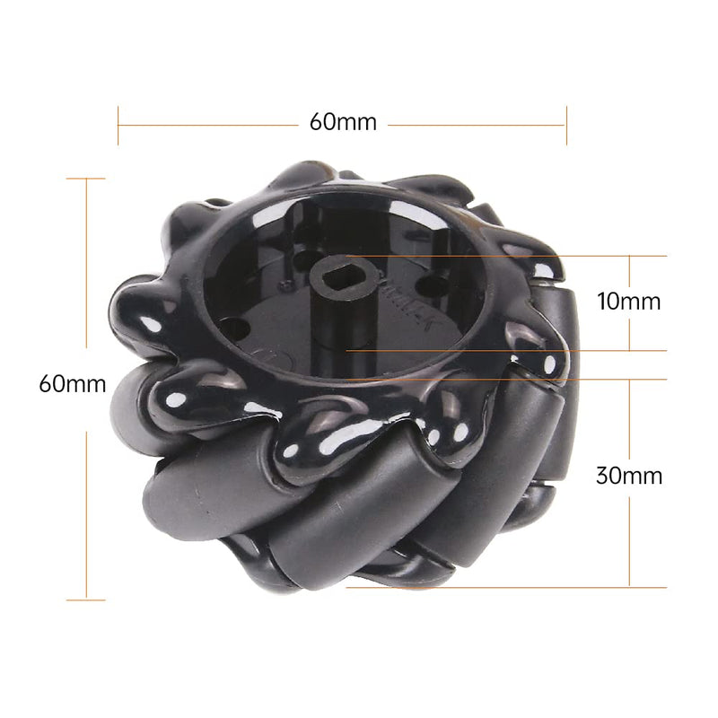 [Australia - AusPower] - LewanSoul Mecanum Wheel, 60mm High Hardness Plastic Wheel, Omni-Directional Wheel Intelligent Robot Car Components, DIY Accessories(4PCS) 