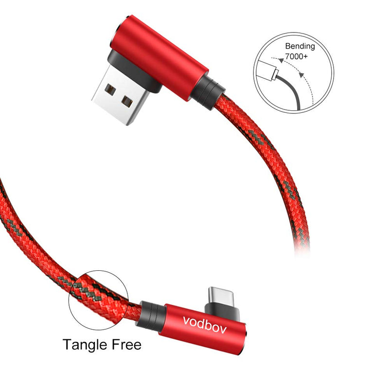 [Australia - AusPower] - vodbov 3Pack USB C Red Braiding Data Cable 10ft 6ft 4ft Fast Charger Type C to USB A 90 Degree Fast Charging Right Angle Elbow Cords 