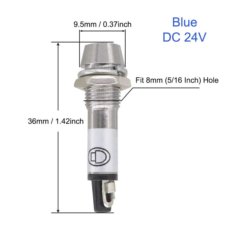 [Australia - AusPower] - VictorsHome Indicator Light 24V DC Blue 5/16 Inch 8mm Metal Shell Panel Mount Signal Pilot Dash Directional Lights 5 Pack 