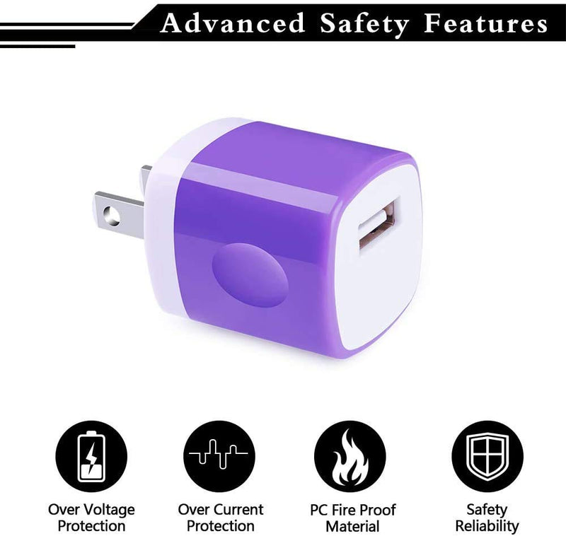 [Australia - AusPower] - USB Charger, Charging Block CIQILY 5-Pack 1A/5V USB Power Home Travel Adapter Wall Charger Cube Brick Box Base Head Compatible for Phone X 8 7 6 Plus 5S, iPad, Samsung, LG, Moto,Tablet, Android Phone White,Blue,Purple,Green,Rosered 
