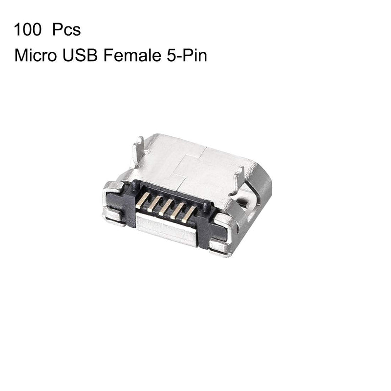 [Australia - AusPower] - uxcell 100PCS Micro USB Female Socket Connector, 5-Pin DIP 180 Degree, Repair Adapter 