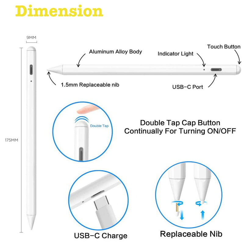 [Australia - AusPower] - SLAUNT Stylus Pen for iPad Active Pencil with Palm Rejection Compatible with (2018-2021) Apple iPad 6/7/8th,iPad Pro(11/12.9 Inch), Mini 5th, Air 3/4th Apple iPad Pro Pen Writing Drawing 