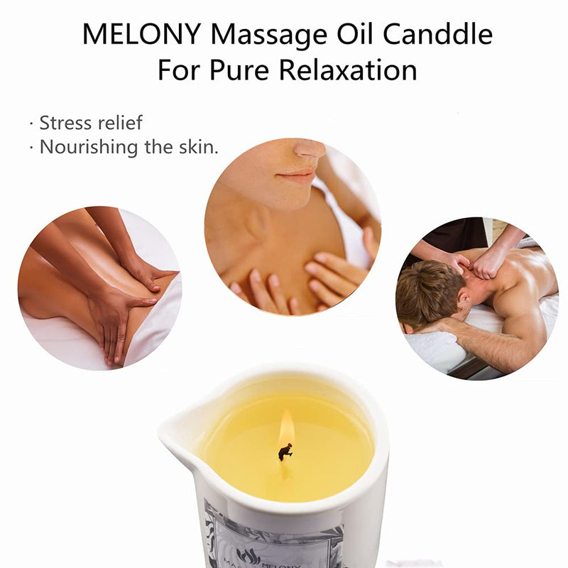 [Australia - AusPower] - MELONY Massage Oil Candle, Moisturizing, Body Oil Candle, Natural Soybeans, 8.1 oz, Amber Vanilla 
