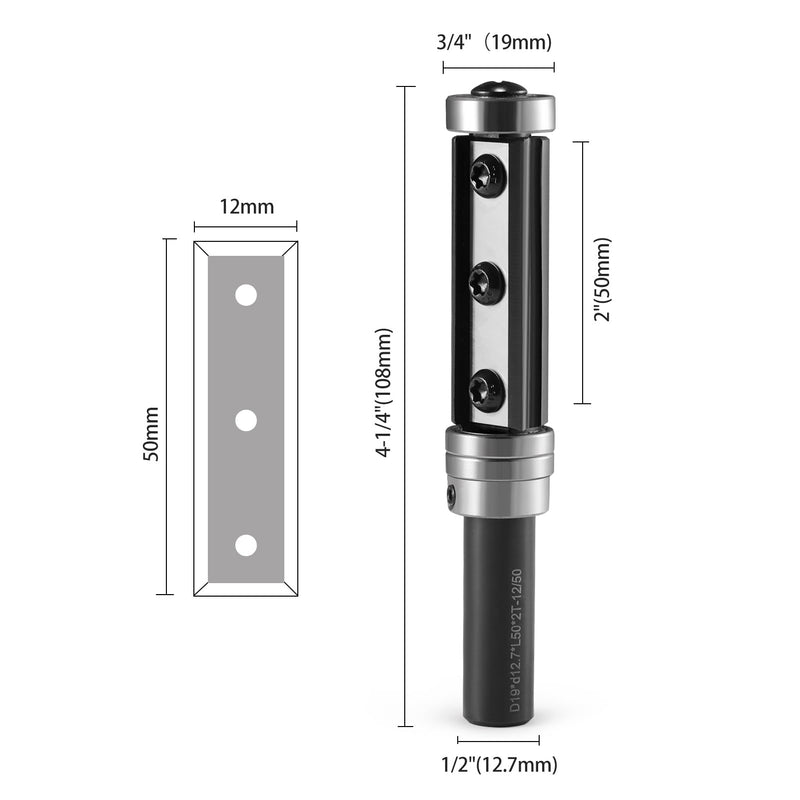 [Australia - AusPower] - Insert Carbide Top and Bottom Bearing Flush Trim Router Bit 1/2 Inch Shank, 3/4" Cut Dia, 2" Cutting Length,Spiral Flush Trim Pattern Template Router Bit Double Bearings for Wood Trimming 