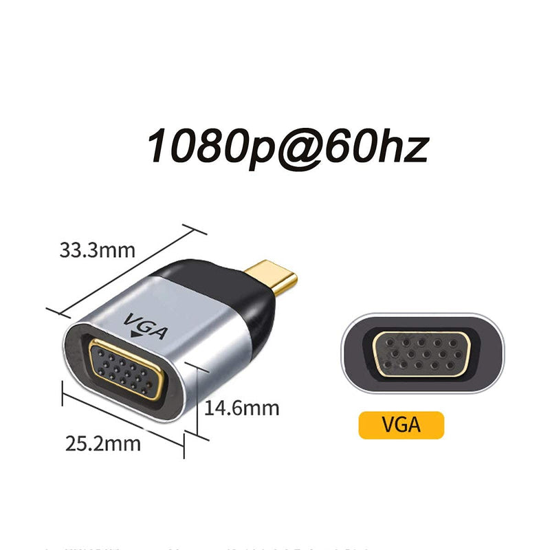 [Australia - AusPower] - CY USB C to VGA Adapter VGA to USB Type C Cable Monitor Adapter for Tablet Phone Laptop 1080p 60hz Silver - VGA 