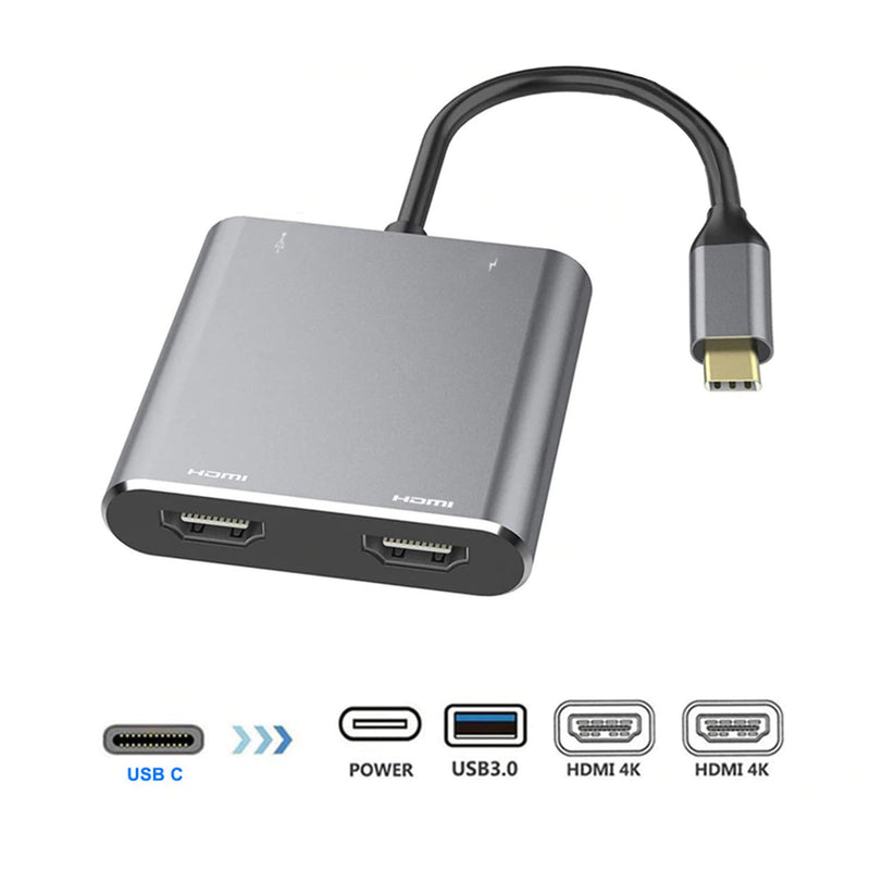 [Australia - AusPower] - USB C to Dual HDMI Adapter, 4 in 1 USB Type C Hub with 2 HDMI/USB3.0 /PD Charging, Dual Screen Display USB-C Docking Station for Windows, MacOS 