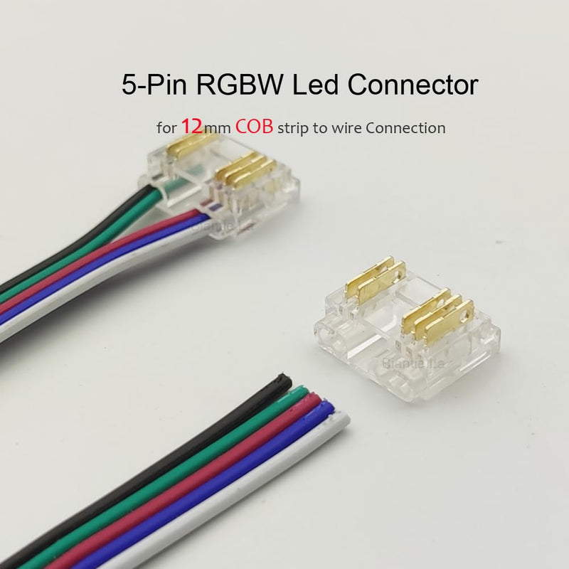 [Australia - AusPower] - Biantie La RGBW LED Strip Light Connectors - 5-Pin 12mm Solderless Clips for COB Tape Strip-to-Wire Joints (Pack of 20) 