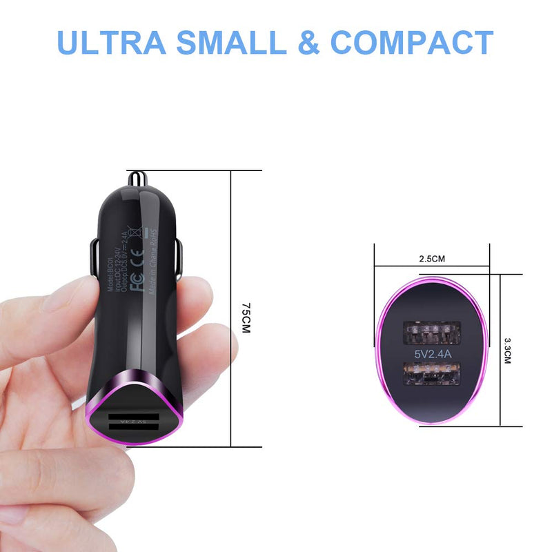 [Australia - AusPower] - Android Car Charger with Cable, Dual Port USB Android Phone Car Charger Adapter Plug with Micro Charging Cord Compatible for Samsung Galaxy J3 J7 S6 S7 Edge,LG stylo 2 3 Plus, LG G4 G3 K20 Plus Purple 
