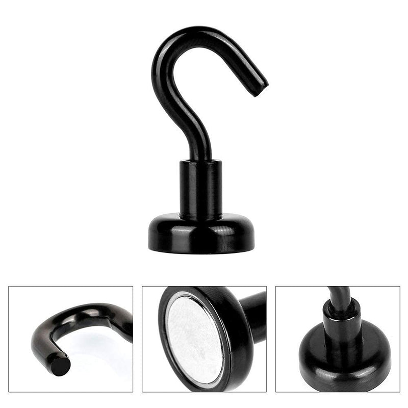 [Australia - AusPower] - MHDMAG Black Magnetic Hooks, Strong Magnets with Neodymium Rare Earth Magnet for Hanging, Holder, Keys. Storage, Door, Office, BBQ, Cruise Ship Access, Black, Pack of 12 22lbs 