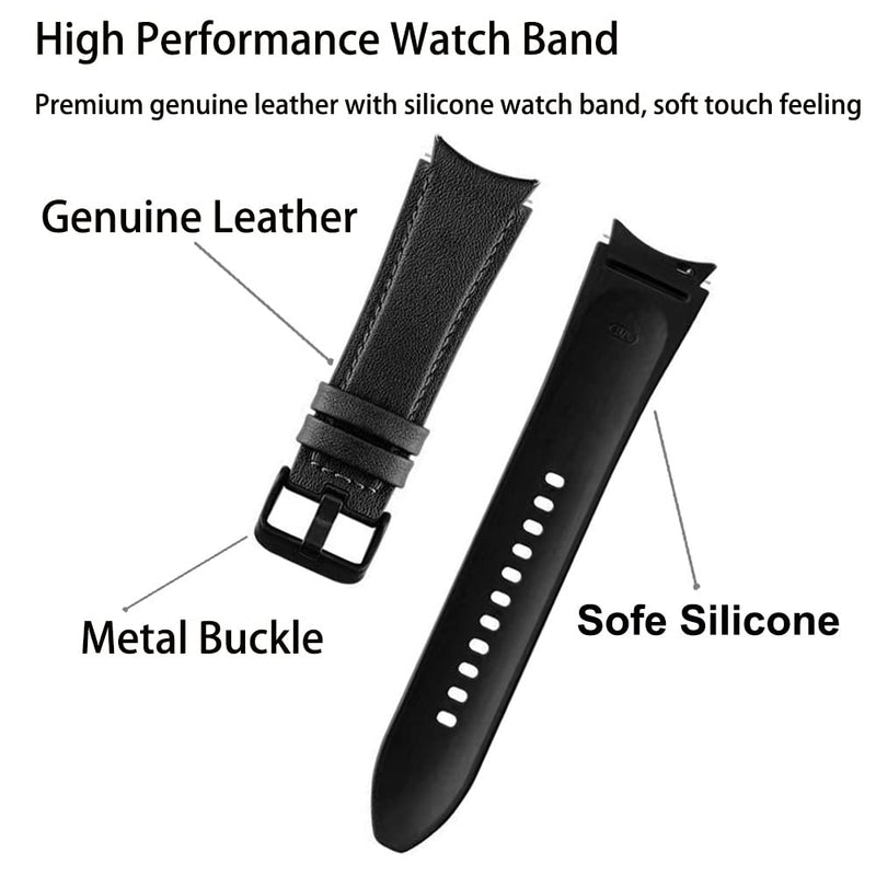 [Australia - AusPower] - ViCRiOR Band Compatible with Samsung Galaxy Watch 4 Classic 46mm 42mm 2021 Release Men, No Gaps Hybrid Silicone with leather Quick Release Replacement Strap Wrist Bands for Galaxy Watch 4 40mm 44mm Black + Brown 