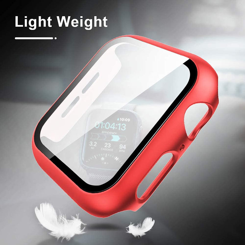 [Australia - AusPower] - TAURI 2 Pack Hard Case Compatible for Apple Watch SE Series 6 5 4 40mm Built in 9H Tempered Glass Screen Protector Slim Bumper Touch Sensitive Full Protective Cover Compatible for iWatch 40mm - Red 