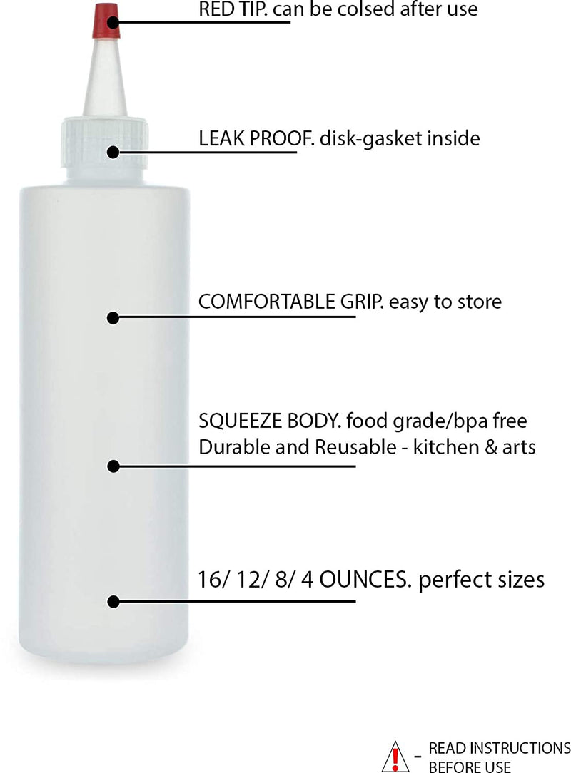 [Australia - AusPower] - BRIGHTFROM Condiment Squeeze Bottles, SET OF 4 - 16/12/8/4 OZ, Empty Squirt Bottle with Red Top Cap, Leak Proof - Ketchup, Mustard, Syrup, Sauces, Dressing, Oil, Arts and Crafts, BPA FREE - Food Grade 