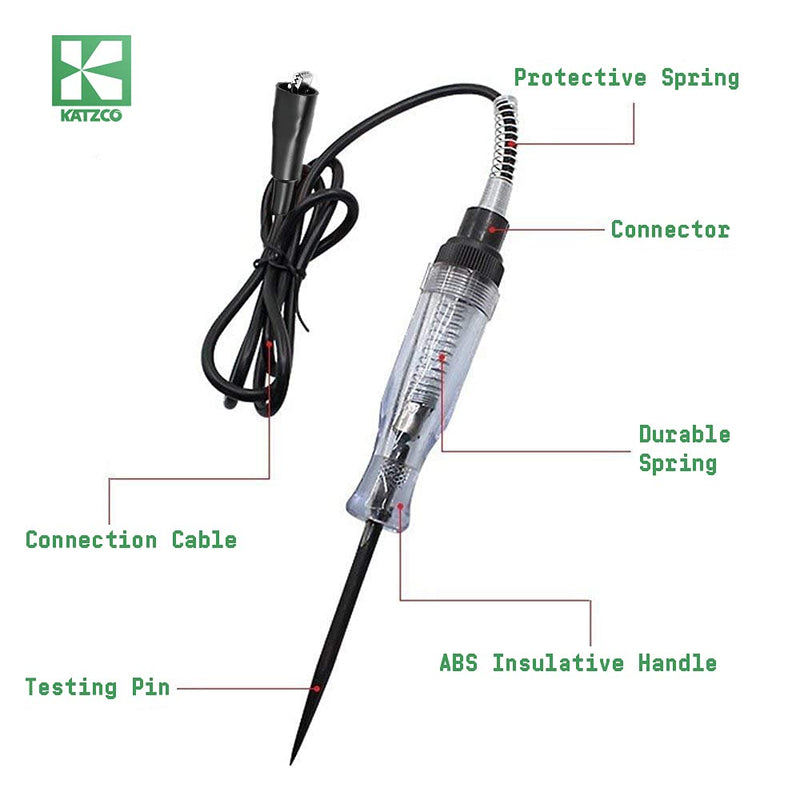 [Australia - AusPower] - Katzco Voltage Continuity and Current Tester - 6-12 V DC - 24 V AC Circuit - Heavy Duty - Long Probe Tester with Indicator Light - 54 Inch Cord for Low Voltage Systems, Cars, Live Wires, Fuses 4.5 Foot Cord 